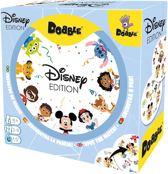 Zygomatic Dobble Disney Edition, Aktions- und Reflexionskarten für Erwachsene und Kinder, ab 6 Jahren, 2 bis 8 Spieler, 15 Minuten pro Spiel, mehrsprachig – Spanisch