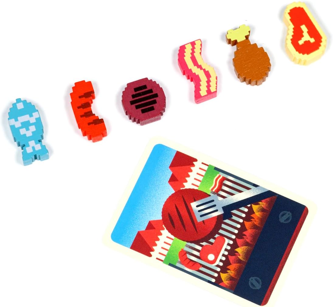 Alley Cat Games Barbecubes Meat Edition Ages 8+ | 2-6 Players | Dexterity Stacking Game | Skill & Balance Card and BBQ Grill Game in Travel Tin | Tabletop Challenge | Travel Game
