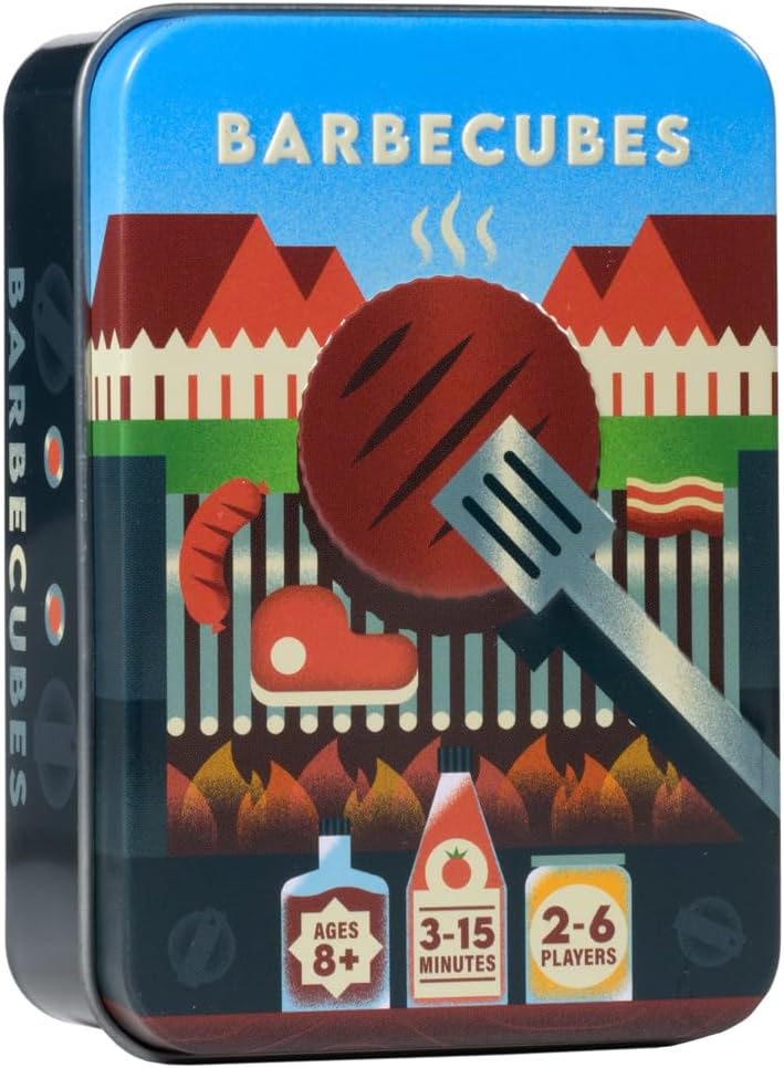 Alley Cat Games Barbecubes Meat Edition Ages 8+ | 2-6 Players | Dexterity Stacking Game | Skill & Balance Card and BBQ Grill Game in Travel Tin | Tabletop Challenge | Travel Game