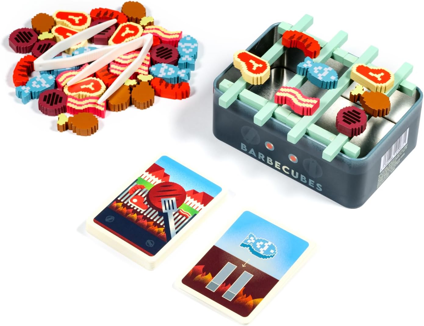 Alley Cat Games Barbecubes Meat Edition Ages 8+ | 2-6 Players | Dexterity Stacking Game | Skill & Balance Card and BBQ Grill Game in Travel Tin | Tabletop Challenge | Travel Game