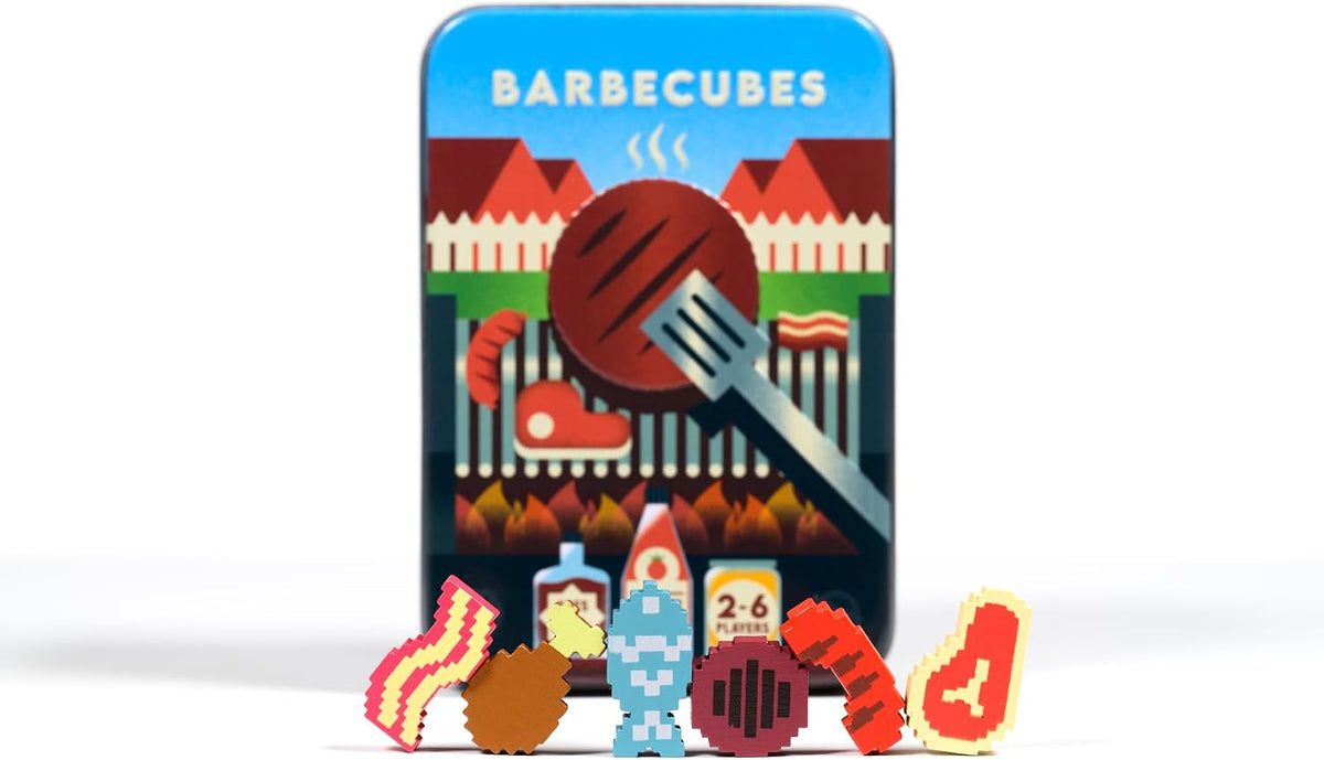 Alley Cat Games Barbecubes Meat Edition Ages 8+ | 2-6 Players | Dexterity Stacking Game | Skill & Balance Card and BBQ Grill Game in Travel Tin | Tabletop Challenge | Travel Game