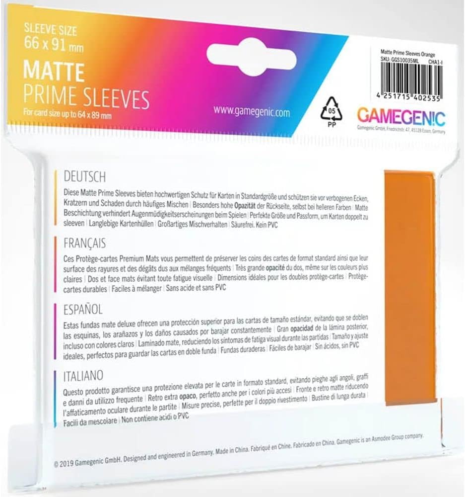 Gamegenic GGS11035ML Matte Prime Sleeves 100-Pack , Orange