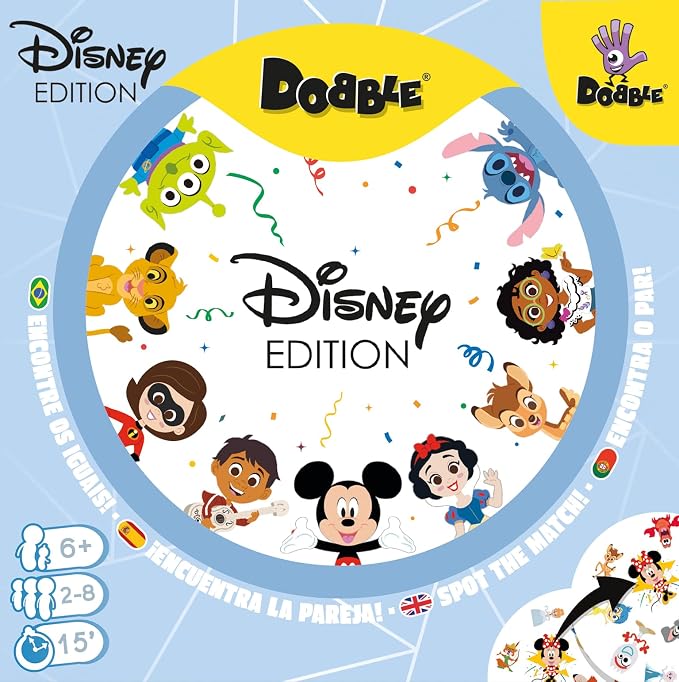 Zygomatic Dobble Disney Edition, Aktions- und Reflexionskarten für Erwachsene und Kinder, ab 6 Jahren, 2 bis 8 Spieler, 15 Minuten pro Spiel, mehrsprachig – Spanisch