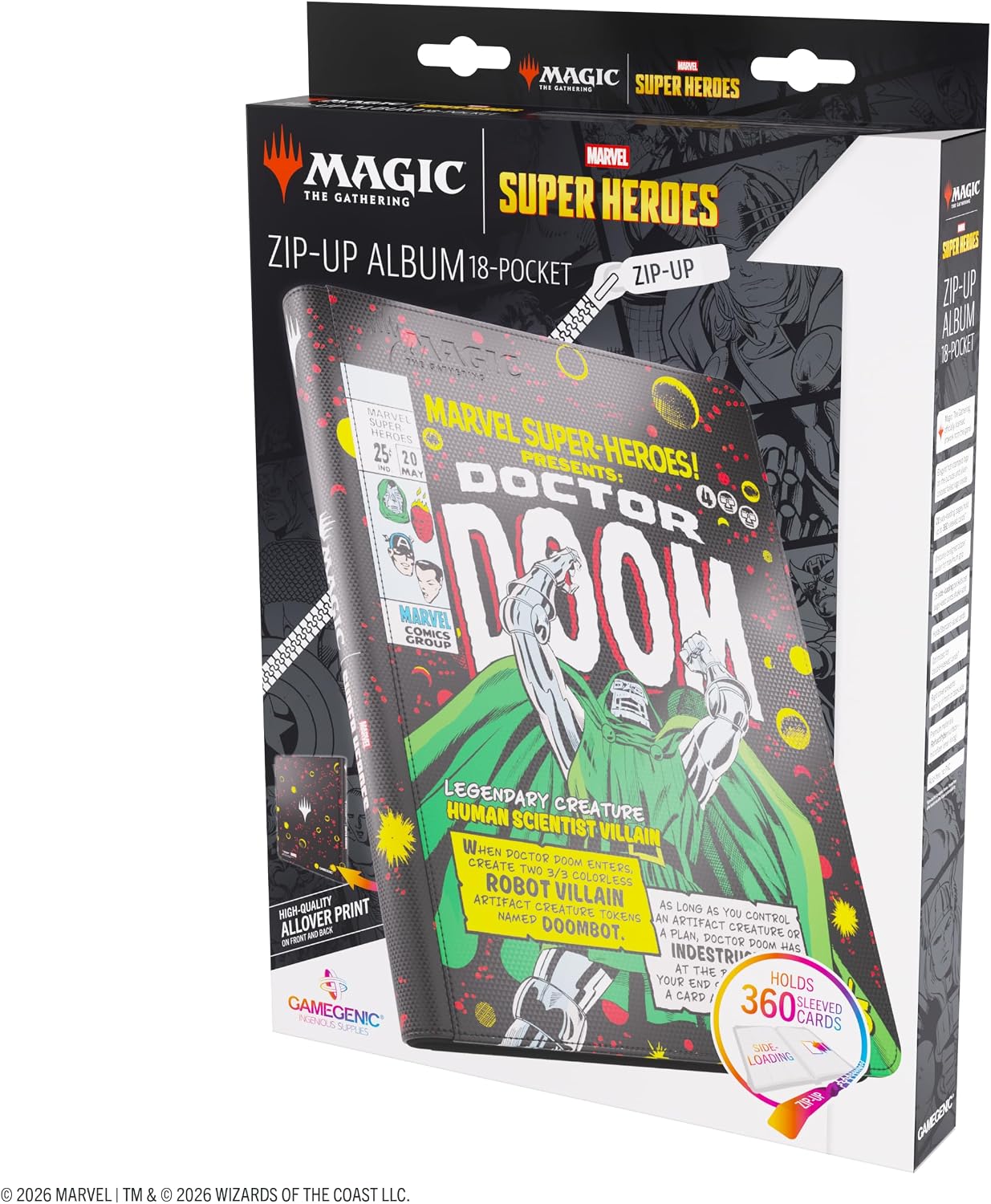 Gamegenic | Magic: The Gathering | Marvel Super Heroes Zip-Up Album 18-Pocket - Doctor Doom/Spider-Man | Trading Card Game Accessory | Ages 13+