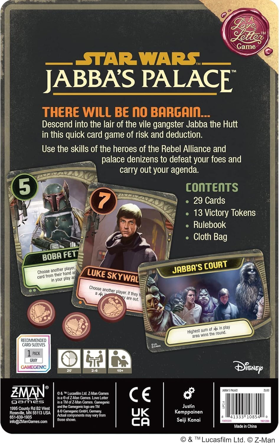 Asmodee Z-Man Games Atomic Mass Games Star Wars: Jabba's Palace - A Love Letter Game | Card Game | Ages 10+ | 2-6 Players | 20 Minutes Playing Time Multicolor ZLL03