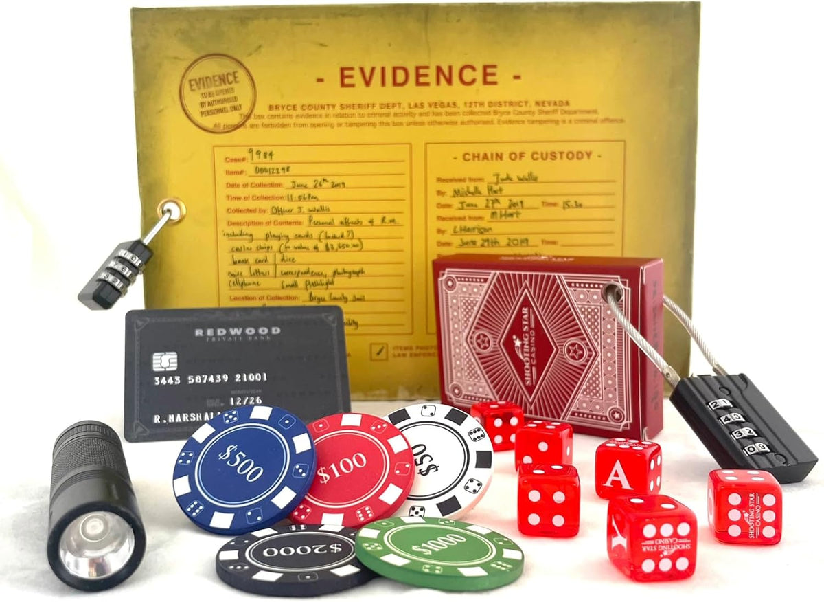 The Vanishing Gambler – Escape Room Game Mystery | Real Casino Props & Padlocks | 18+ Puzzles | Hidden Websites | Resettable | 1–5 Players | Ages 14+ | All Skill Levels | By Henry Lewis