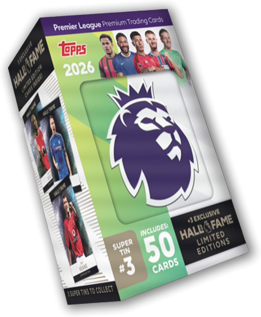 Topps Premier League 2026 - Debut Edition - Hall of Fame Super Tin #3. Contains 50 cards plus 3 Hall of Fame LE cards.