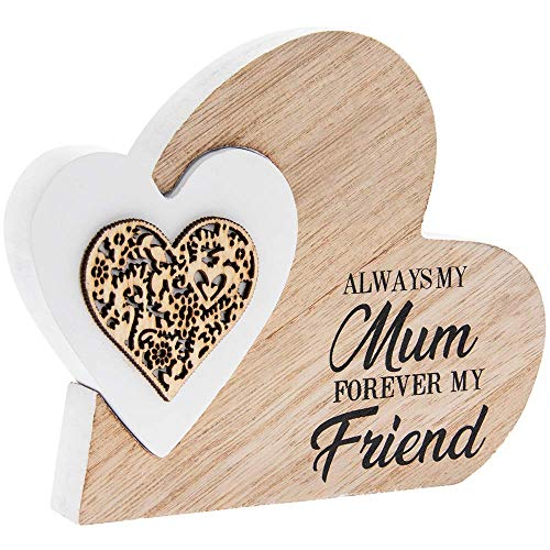 Double Heart Laser Cut Wooden Mini Plaque for Mum - Always my mum forever my friend