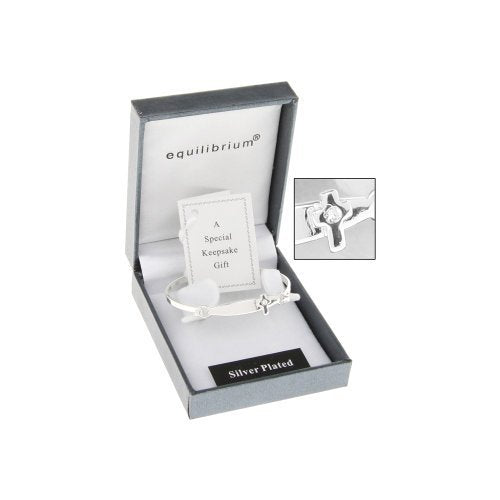 Equilibrium Silver Plated Christening Bangle with a Cross - A Perfect Gift for a Christening