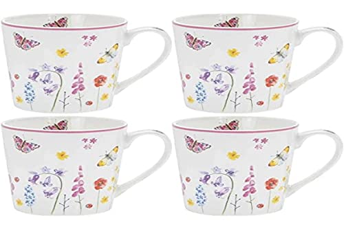 Lesser & Pavey Butterfly Garden FINE China Set of 4 Mugs - Add a Touch of Elegance to Your Tea or Coffee Time