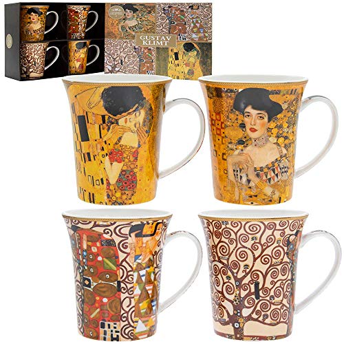 Lesser & Pavey Gustav Klimt Mugs Set of 4, Ceramic - Enjoy Your Morning Coffee in Style