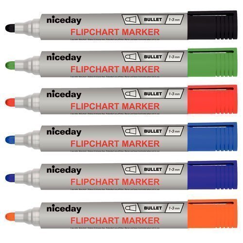 Niceday Flipchart Marker Pens Bullet - Assorted Colours, Multicolour Pack of 6